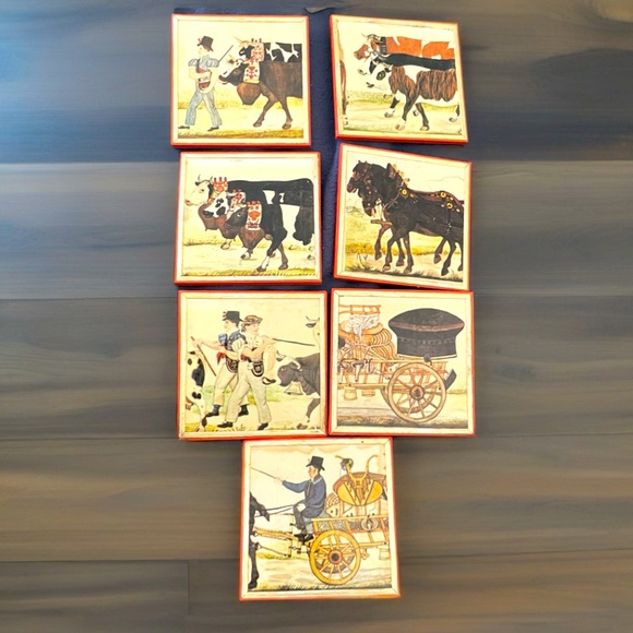 Vtg Pimpernel Cork Square Coasters Set of 7 English farm animals - Picture 1 of 13